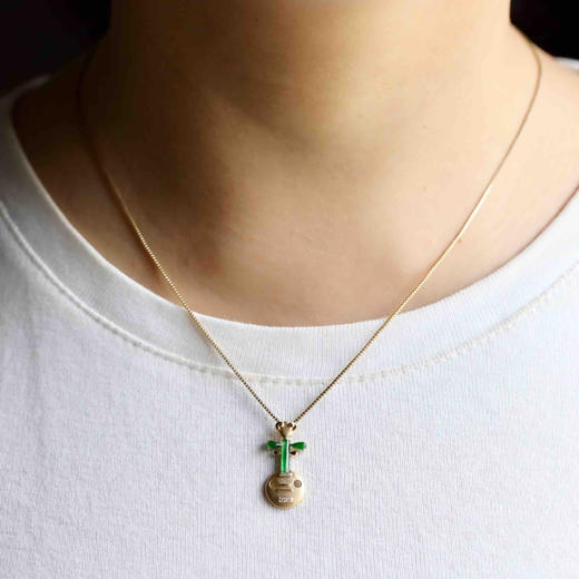 高冰种阳绿翡翠琵琶语阮吊坠18k黄金钻石镶嵌 商品图7