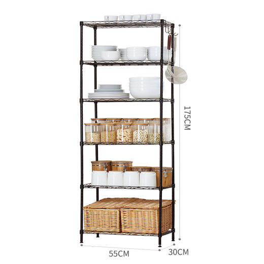 溢彩年华 六层厨房置物架 落地货架子储物收纳架 55x30x175cm移动书架微波炉架花架浴室架子 DKI2-173M 商品图4