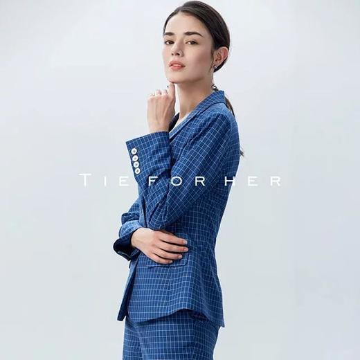 19LUX04新款深海蓝格纹气质女装西服外套女西装套装女士九分裤两件套 商品图2
