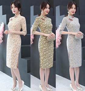 SYK 300826 时尚小清新棉质旗袍中长款中袖2019秋冬新款