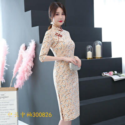 SYK 300826 时尚小清新棉质旗袍中长款中袖2019秋冬新款 商品图3