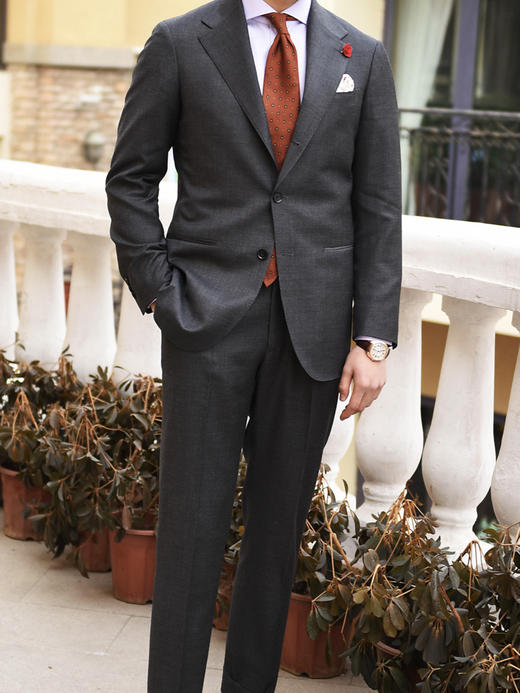 Super 120's 澳洲美丽诺羊毛深灰色全麻衬套装 商品图1