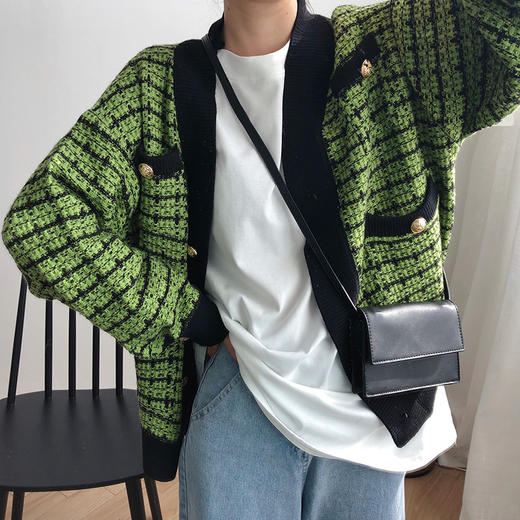 小香风外套秋季女装宽松春秋格子上衣针织开衫 商品图3