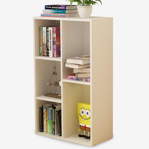 雅美乐书柜书架 简易板式书柜储物收纳柜子 五格暖白色Y3281 商品图3