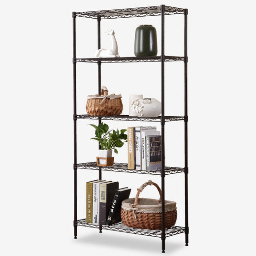 美之高 五层家用轻型储物架室置物架网格厨房置物架 落地架75*35*150cm 客厅五层置物架经典黑 商品图1