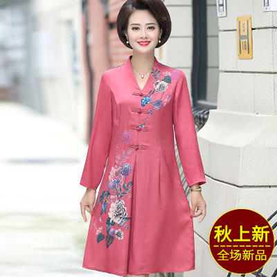 CT-2603 中老年妈妈秋装过膝时尚连衣裙 商品图0