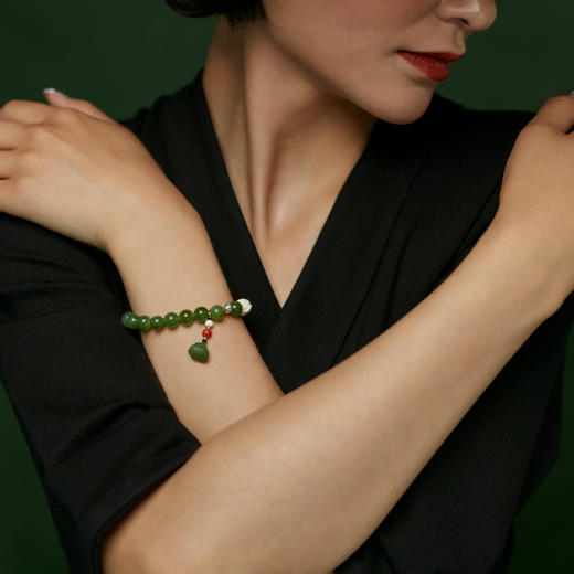 天然碧玉猛犸牙莲花8mm手串手镯高贵典雅轻奢礼物汉服搭配国风醍醐原创 商品图2