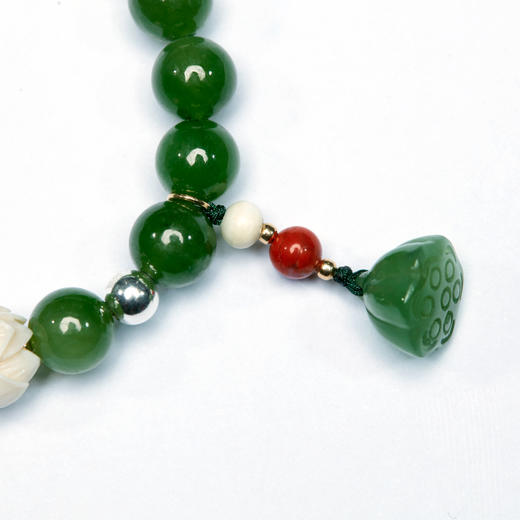 天然碧玉猛犸牙莲花8mm手串手镯高贵典雅轻奢礼物汉服搭配国风醍醐原创 商品图4