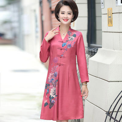 CT-2603 中老年妈妈秋装过膝时尚连衣裙 商品图2