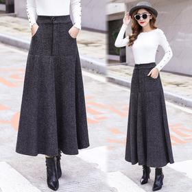 XTH-复古条纹长裙高腰大摆A字裙