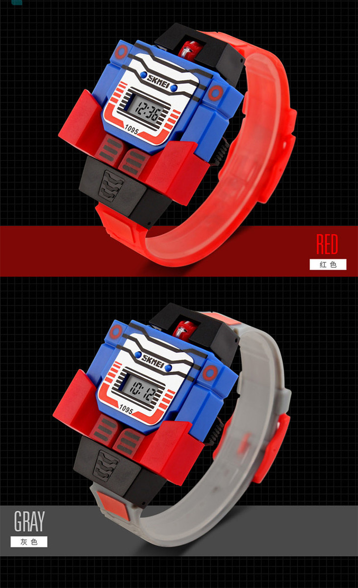 一般贸易时刻美儿童变形电子手表金刚玩具学生创意卡通变身机器人手表