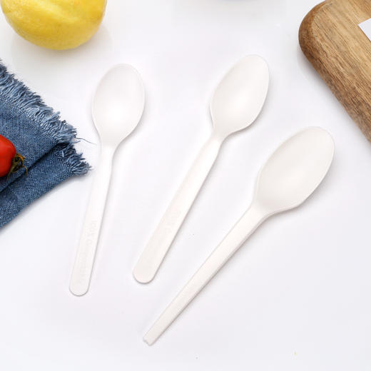 喇叭花一次性餐具淀粉塑料甜品勺汤勺加厚水果酸奶刀叉勺100个/件 商品图2