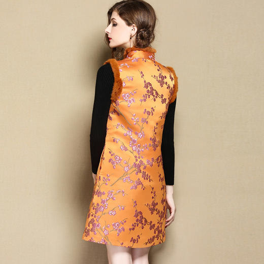 AYK-1807027秋冬新款中国风提花立领毛边拼接连衣裙 商品图1