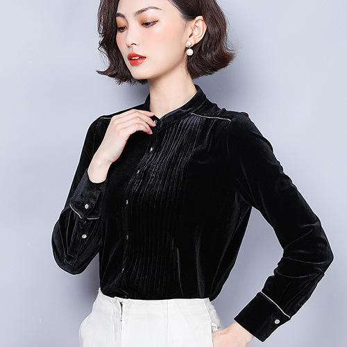 mz3393金丝绒立领衬衫女长袖大码