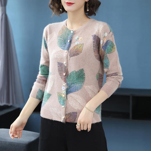 FCY-SJ4201秋季新款宽松大码印花针织开衫 商品图2