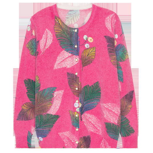 FCY-SJ4201秋季新款宽松大码印花针织开衫 商品图4