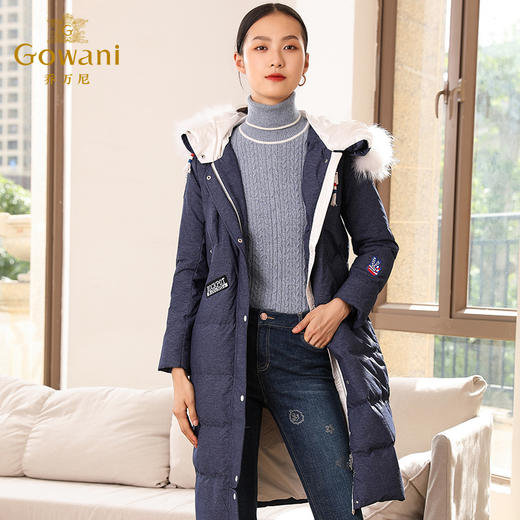 乔万尼冬时尚贴布装饰舒适纯色连帽毛领羽绒服EL4T612 商品图0