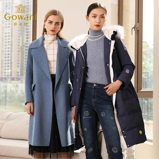 乔万尼冬时尚贴布装饰舒适纯色连帽毛领羽绒服EL4T612 商品图3