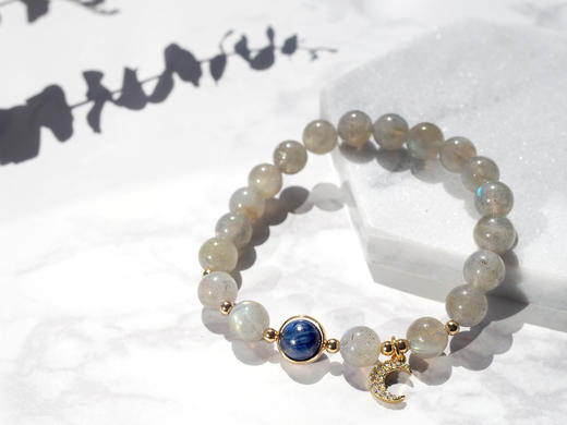 【恋人之石】天然灰月光蓝晶石水晶手链 商品图1