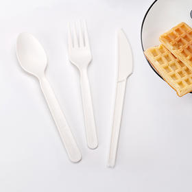 喇叭花一次性餐具淀粉塑料甜品勺汤勺加厚水果酸奶刀叉勺100个/件