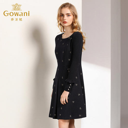 乔万尼连衣裙秋冬长袖连衣裙羊毛收腰显瘦打底连衣裙EB4E065 商品图2