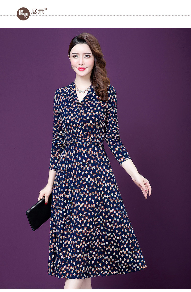 ymr-8271--2020春秋新款时尚洋气高贵显瘦气质印花连衣裙