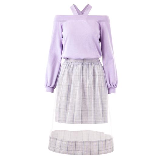 欧芮儿新款女装百搭长袖T恤+拼接网纱半身裙两件套套装 商品图4