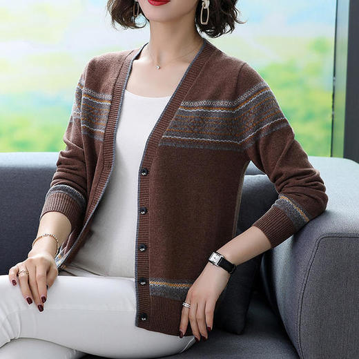 秋季新品v领条纹拼色毛衣薄款针织开衫 商品图1