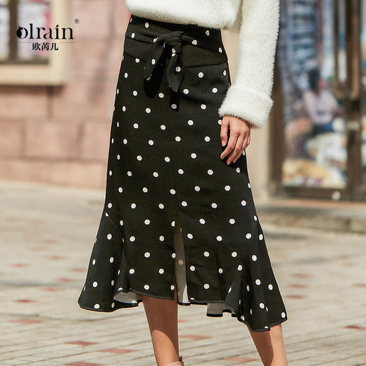 欧芮儿新款不规则黑色波点半身裙女 商品图0