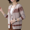 秋季新品v领条纹拼色毛衣薄款针织开衫 商品缩略图0