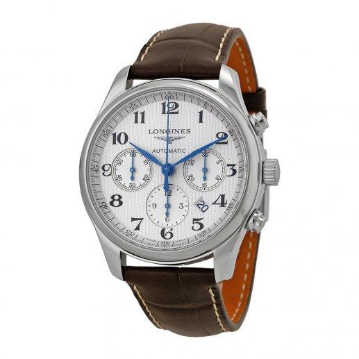 chrono系列42mm表盘银色表盘不锈钢外壳棕色鳄鱼皮表带蓝宝石表面机械