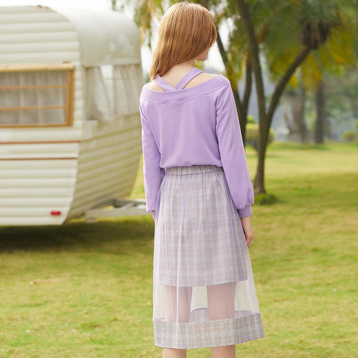 欧芮儿新款女装百搭长袖T恤+拼接网纱半身裙两件套套装 商品图2