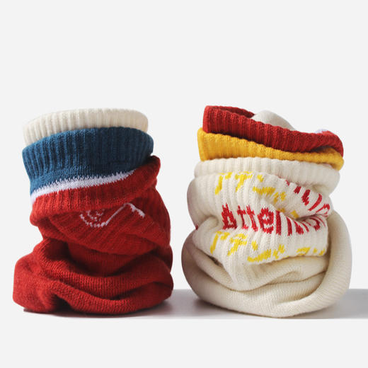 【日系原宿风女袜】创意设计女士长筒袜 个性潮流三色袜口棉袜3双装 商品图3