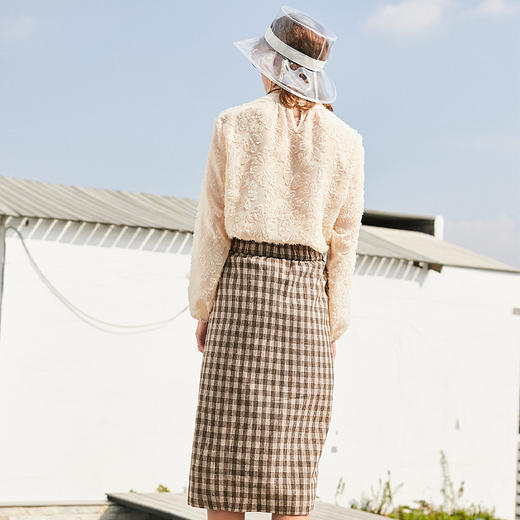 欧芮儿 新品淑女风小香风蕾丝衫格子半裙时尚套装两件套 商品图2