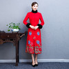 上海旗袍厂BJ-180235秋冬加厚毛呢红色旗袍新款毛领长款旗袍连衣裙复古民族风改良旗袍 商品缩略图0