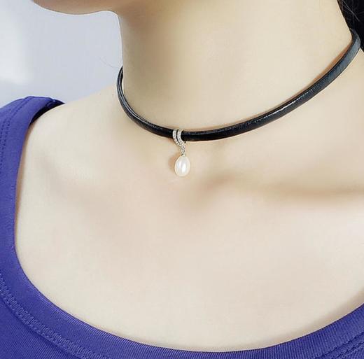 【首饰】单层珍珠项链简约锁骨链脖子饰品女皮绳颈链