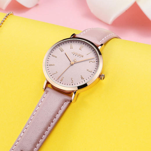 聚利时（Julius）手表女心动系列时尚韩版学生女生休闲大表盘石英防水女士手表粉色JA-1017D 商品图1
