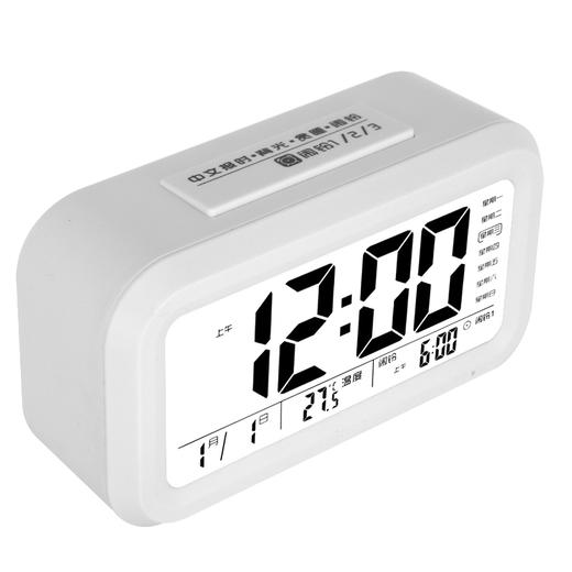 康巴丝（Compas）闹钟智能电子静音夜光聪明灯自动感光三组闹铃小闹钟儿童学生钟蓄电版WD8775 白色 商品图2