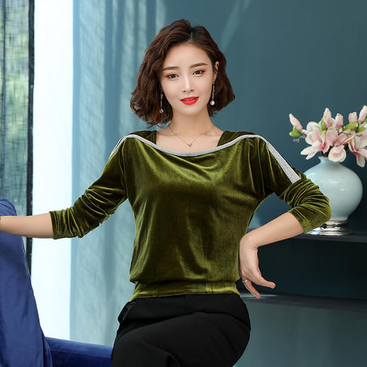 YY-6009秋季新款长袖金丝绒打底衫 商品图2