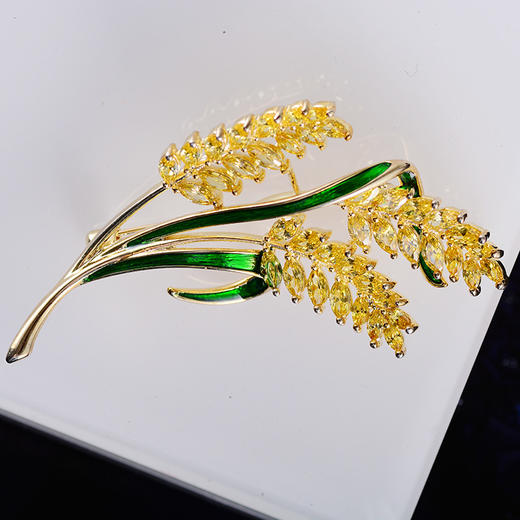 AM-XR03958F韩版爆款锆石胸花珐琅金色麦穗胸针 商品图2
