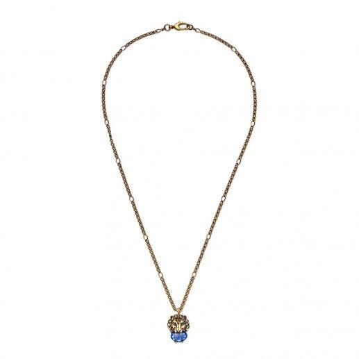 GUCCI/古驰女式lion head金色+蓝色镶施华洛世奇蓝宝做旧狮子头项链 吊坠 YBB21416900200UJPY带授权招加盟代理 商品图1