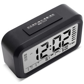 BBA闹钟 锂电充电款智能电子静音夜光懒人聪明灯感光三组闹铃儿童学生钟 黑色语音报时版