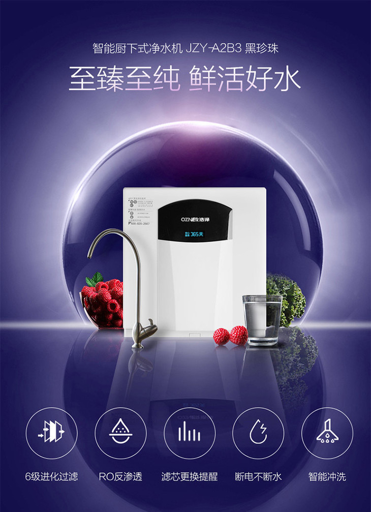 浩泽净水器家用直饮机厨房厨下式黑珍珠jzya2b3