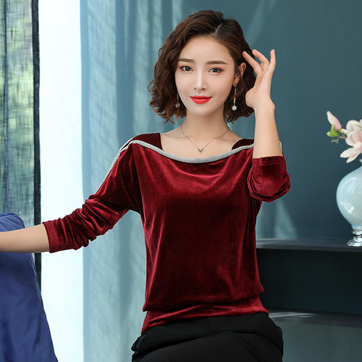YY-6009秋季新款长袖金丝绒打底衫 商品图3