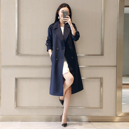 WZNH-WM80029秋季新款韩版时尚简约纯色宽松双排扣插肩袖外套 商品图2