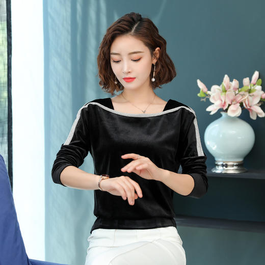 YY-6009秋季新款长袖金丝绒打底衫 商品图1