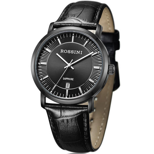 罗西尼（ROSSINI）手表 Live系列进口机芯牛皮表带酷黑个性时尚石英情侣表钟表男表5613B04B 商品图0