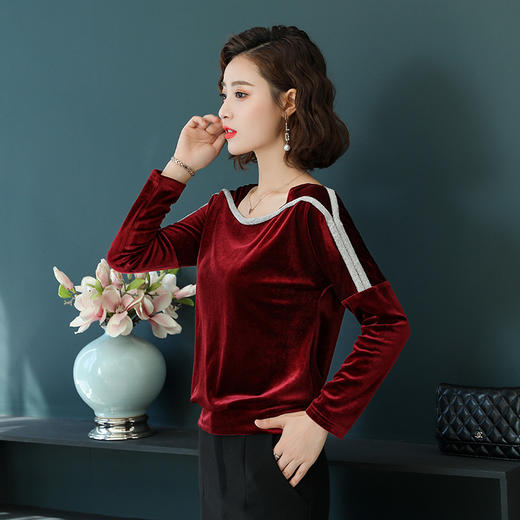 YY-6009秋季新款长袖金丝绒打底衫 商品图4