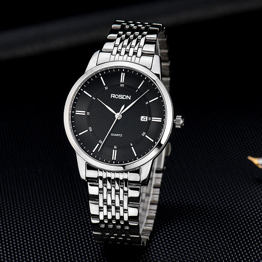 劳士顿（ROSDN）手表 石英情侣表钟表男表黑盘钢带 G3150S-TAB 商品图0