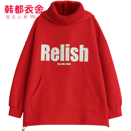 韩都衣舍2019秋装新款宽松ins潮套头高领假两件卫衣女CQ9174莀 商品图4